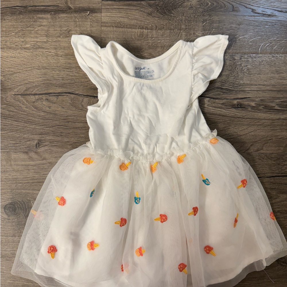 Cat & Jack Cream Dress with Ruffled Sleeves
